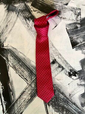 Barcelona Cravate, Men's Red Geometric Patterned Tie, Classic Width, Academia